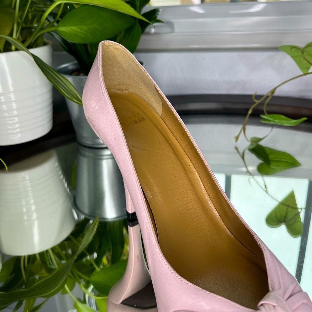 Stuart Weitzman Pink Soft Leather Pumps Heels With Bow Wooden Sole Size: - Picture 15 of 15